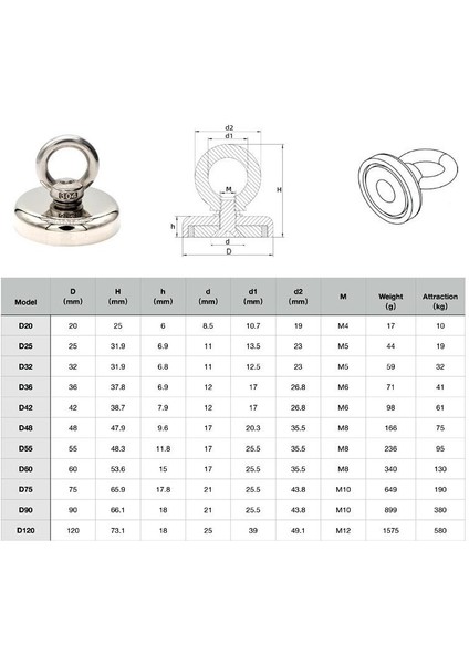 D25 19KG Fishing Magnet 25MM Askılı Güçlü Neodyum Mıknatıs