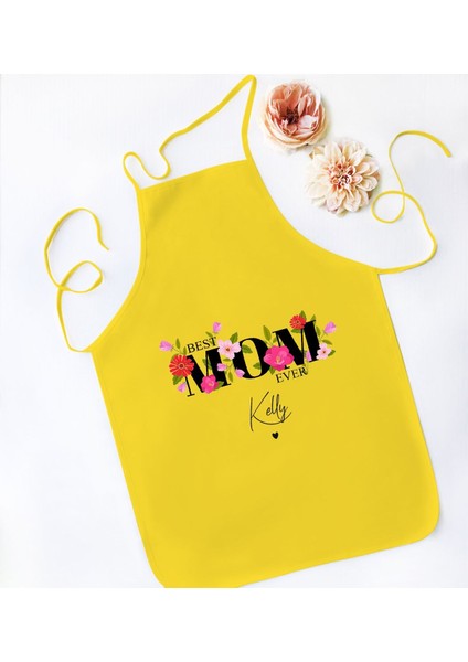 Kişiye Özel Isimli Anneler Günü Tasarımlı Sarı Mutfak Önlüğü, Aşçı Önlüğü, Şef Önlüğü, Anneye Hediye-13