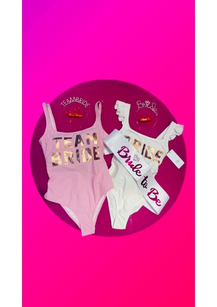 Bride To Be Konsepti (Bekarlığa Veda Partisi Seti) 1 Bride 1 Team Bride Mayo, Taçları ve Bilekliği