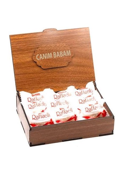 Sevdiklerinize Özel Ahşap Hediye Kutusunda 9'lu Raffaello ( Canım Babam Yazılı )