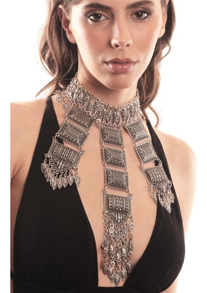 Kadın Antik Gümüş Kaplama Geometrik Parçalı Bohem Kolye fiyatları