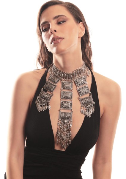 Kadın Antik Gümüş Kaplama Geometrik Parçalı Bohem Kolye fırsatları