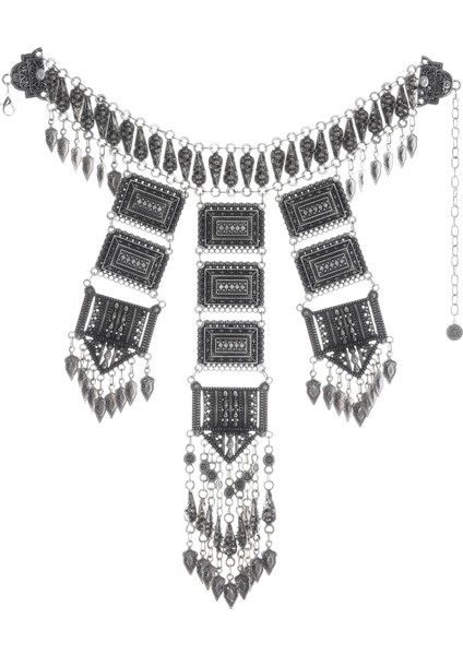 Kadın Antik Gümüş Kaplama Geometrik Parçalı Bohem Kolye indirimleri