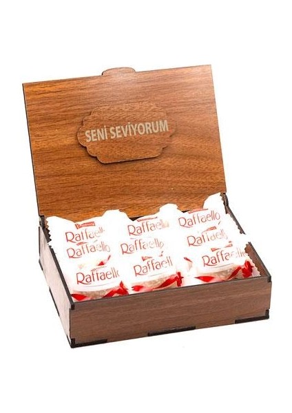 Sevdiklerinize Özel Ahşap Hediye Kutusunda 9'lu Raffaello ( Seni Seviyorum Yazılı )