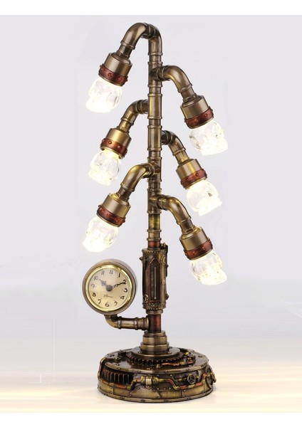 Bronz Renk Işıklı Steampunk Saatli Figür 44CM