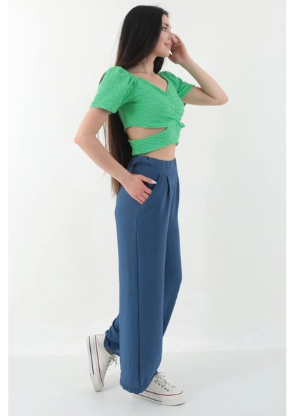 Büzgüllü Bel Bantlı Yandan Açık Crop