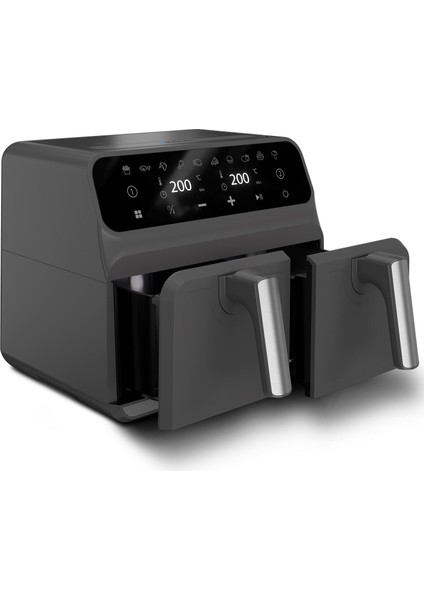 D7800 Taste Master Çift Hazneli Dokunmatik 4+4 Litre Air Fryer Fritöz 1700W Siyah