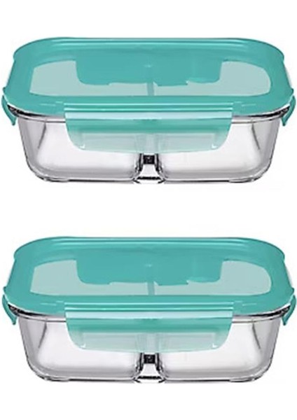 Cam Kelepçeli Bölmeli Vakumlu Saklama Kabı Yeşil 630 cc 2'li fiyatları