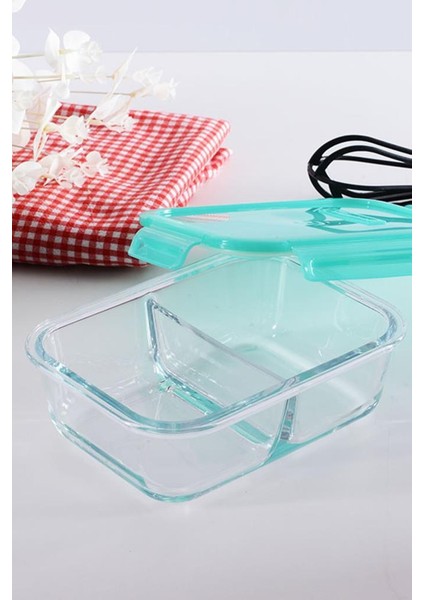 Cam Kelepçeli Bölmeli Vakumlu Saklama Kabı Yeşil 630 cc 2'li modelleri