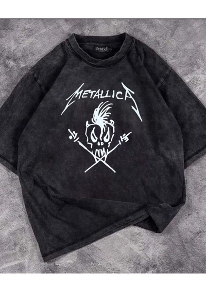 Metallica Skull Yıkmalı Eskitme T-Shirt