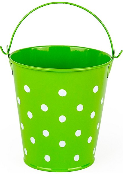 Decoratıve Pail Dekoratif Saplı Metal Kova Yeşil Kova Yeşil Puantiyeli Kova Kalemlik Saksı Makyaj Kovası