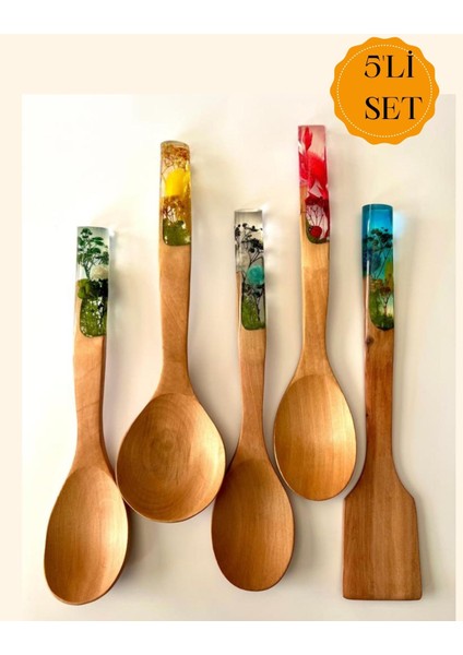 Rainbow Serisi 5 Parça El Yapımı Bambu Pişirme & Servis Mutfak Seti