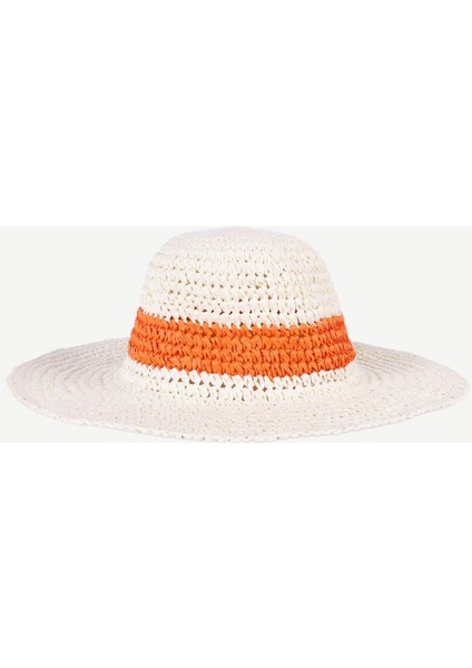 Turuncu Detaylı Hasır Şapka