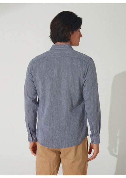 Slim Fit Düğmeli Yaka Düz Lacivert Erkek Gömlek GM1008400238 fırsatları