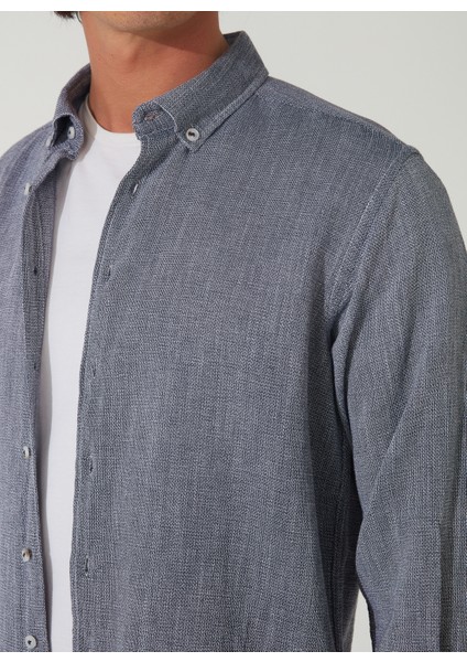 Slim Fit Düğmeli Yaka Düz Lacivert Erkek Gömlek GM1008400238 indirimleri