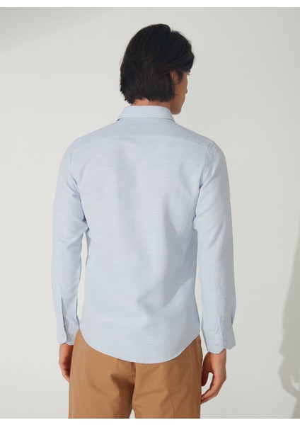 Slim Fit Klasik Yaka Armürlü Mavi - Buz Erkek Gömlek GM2024700404 fırsatları
