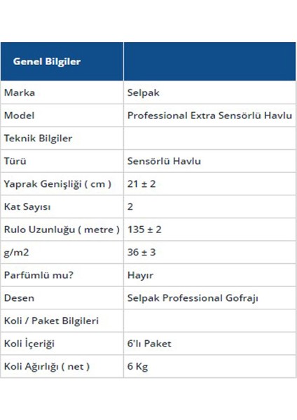 Prof. Sensörlü Rulo Havlu 21 cm 135 mt 6 Lı