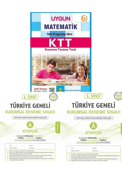 Sadık Uygun Yayınları 6. Sınıf Matematik (Ktt) Kazanım Tarama Testi + 2 Adet Kurumsal Deneme Sınavı