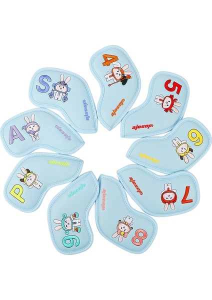 9x Golf Demir Kafa Kapakları Tavşan Nakış Golf Headcover Pu Koruma Mavi (Yurt Dışından) fırsatları