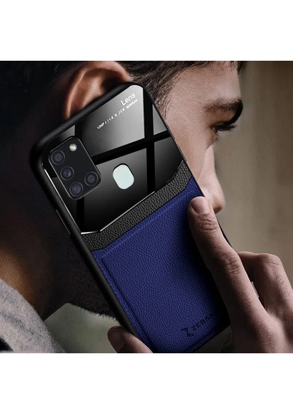 Samsung Galaxy A21S Kılıf Zebana Lens Deri Kılıf Lacivert