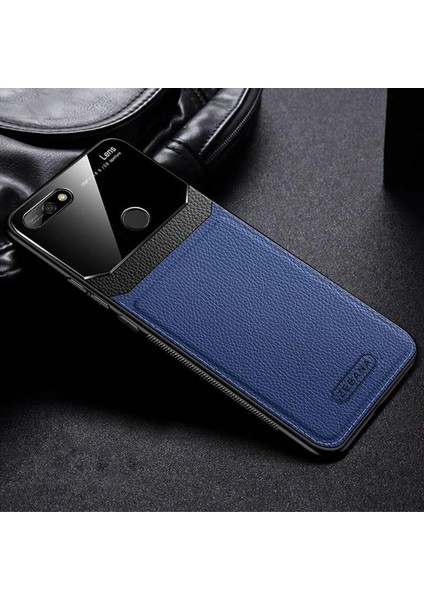 Huawei Y7 2018 Kılıf Zebana Lens Deri Kılıf Lacivert