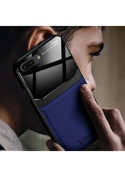 Apple iPhone 8 Plus Kılıf Zebana Lens Deri Kılıf Lacivert
