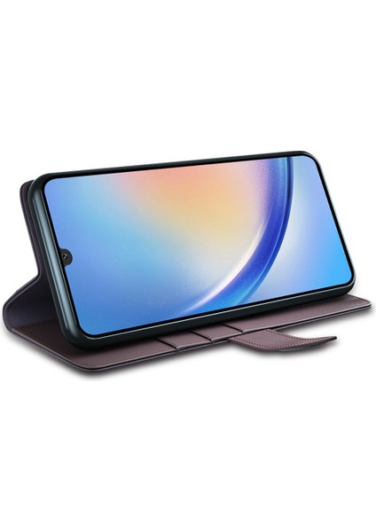 Samsung Galaxy A24 Için 4g Flip Stand Damla Geçirmez Kapak Orijinal Inek Deri Telefon Cüzdan Kılıfı (Yurt Dışından) modelleri