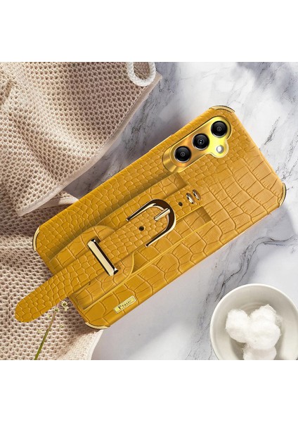 Samsung Galaxy A24 4g Bileklik Telefon Kapağı Timsah Doku Elektraplatma Pu Deri + Tpu Koruyucu Kılıf (Yurt Dışından)