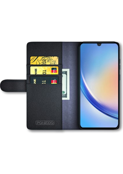 Samsung Galaxy A24 Için 4g Flip Stand Damla Geçirmez Kapak Orijinal Inek Deri Telefon Cüzdan Kılıfı (Yurt Dışından)