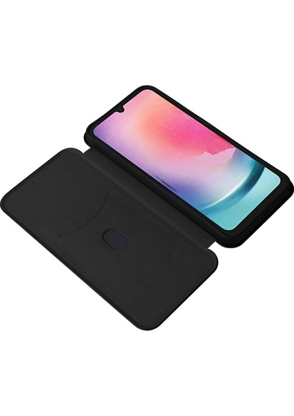Samsung Galaxy A24 Için 4g Telefon Standı Pu Deri Kart Tutucu Karbon Fiber Doku Akıllı Telefon Kapağı (Yurt Dışından)