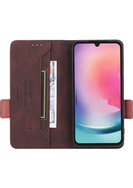 Samsung Galaxy A24 Için 4g Cep Telefonu Kılıf Donanım Dekoru Pu Deri Deri Stand Cüzdan Telefon Kapağı (Yurt Dışından)