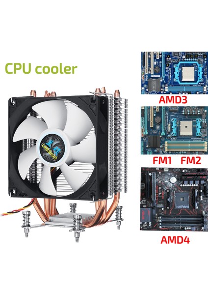 Laptop Aracı Cpu Soğutucu 4 Isı Boruları 4 Pin 7 Bıçak 90MM Fan Cpu Soğutma Fm2 Fm3 Amd3 Amd4 (Yurt Dışından)