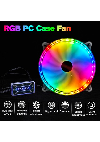 Bilgisayar Aracı 1 Adet 20CM LED Rgb Pc Kasa Fanı Uzaktan Kumanda 12V 200MM Büyük Büyük Soğutma Fanı Soğutucu (Yurt Dışından)