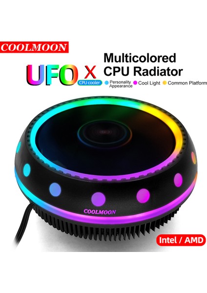 Pratik Ufo Pc Cpu Soğutucu Sessiz Rgb LED Soğutma Fanı Intel Için Radyatör Lga 115X 775 Amd (Yurt Dışından)