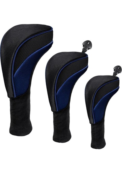 3x Mesh Golf Kapağı Uzun Boyun Sürücüsü Headcover Woods Mil Koruyucu Mavi (Yurt Dışından)