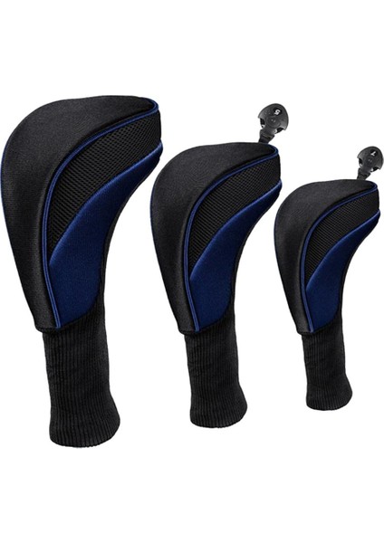 3x Mesh Golf Kapağı Uzun Boyun Sürücüsü Headcover Woods Mil Koruyucu Mavi (Yurt Dışından)
