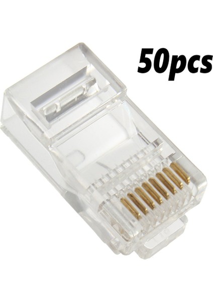 50X RJ45 CAT5E Cat6 Ağ Lan Patch Kablo Ucu Sıkma Fiş Konnektörü Gold Pimler - Şeffaf (Yurt Dışından)