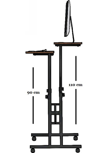 Yükseklik Ayarlı Bilgisayar/laptop ve Çalışma Masası - Ceviz 80X60 (Tekerli ve Kasalıklı)