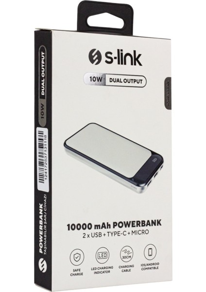 S-Lınk IP-G2710 10000MAH Powerbank 2 USB Port Beyaz LCD Göstergeli Powerbank