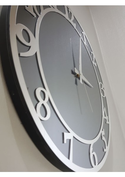 Silver Matris Smoked Model Gümüş Füme Renk 50 Cm Dekoratif Aynalı Duvar Saati