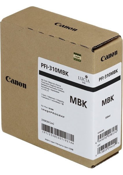 PlotterSarf® PFI-310 Mbk (Matt Black) Matt Siyah Plotter Orijinal Mürekkep Kartuş 330 Ml. (2358C001)