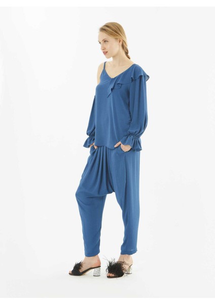 Kol Detaylı Bluz Petrol Y1813047_010
