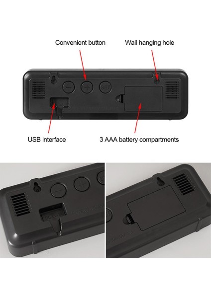 Nem Ölçer Dereceli LED Duvar ve Masa Alarm Saati Kırmızı