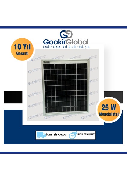 25 Watt MONOKRİSTAL GÜNEŞ PANELİ