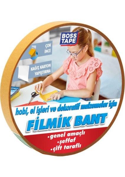 Boss Tape Çift Taraflı Bant - Hobi, Karton, El işleri İçin En:18mm Boy:25mt