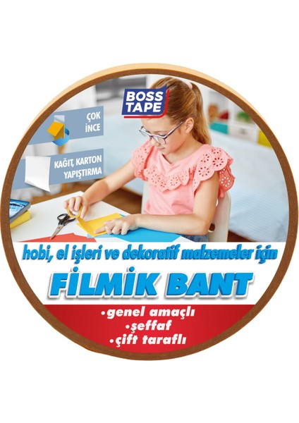 Boss Tape Çift Taraflı Bant - Hobi, Karton, El işleri İçin En:18mm Boy:25mt