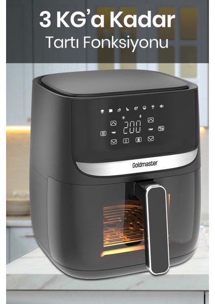 Bella 1700W Xl Dokunmatik Cam Kapaklı Hazne Aydınlatmalı 3kg Tartı Fonksiyonlu Airfryer Sıcak Hava Fritözü