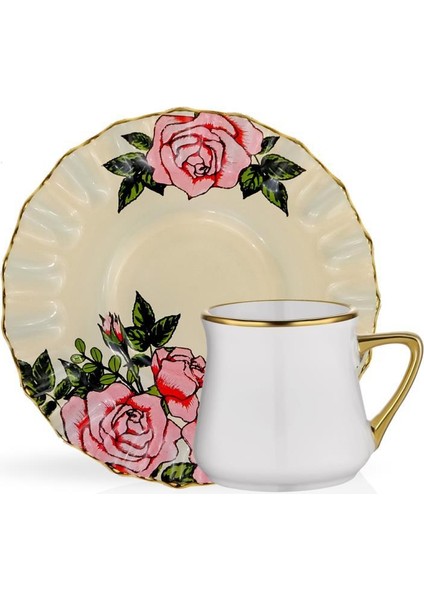Rosellıne Krem 6 Kişilik Türk Kahvesi Fincanı