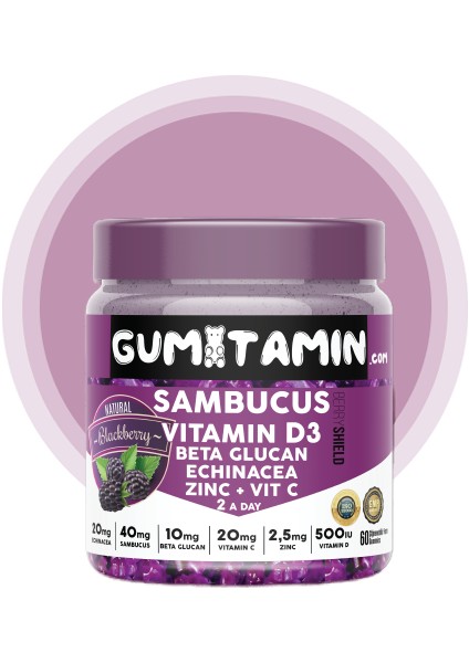 Sambucus Multivitamin Karamürver, Vitamin C+D3, Çinko, Beta Glukan Doğal Böğürtlen Aromalı