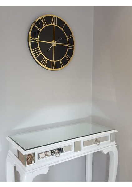 Gold Black Model Altın Siyah Renk 50 Cm Dekoratif Aynalı Duvar Saati